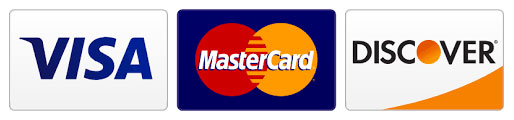 image of credit cards accepted: Visa, MasterCard & Discover